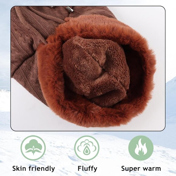 Women Coffee Polyester Warm Thick Fluff Beanie Adult Neck Face Winter Balaclava - Picture 5 of 7